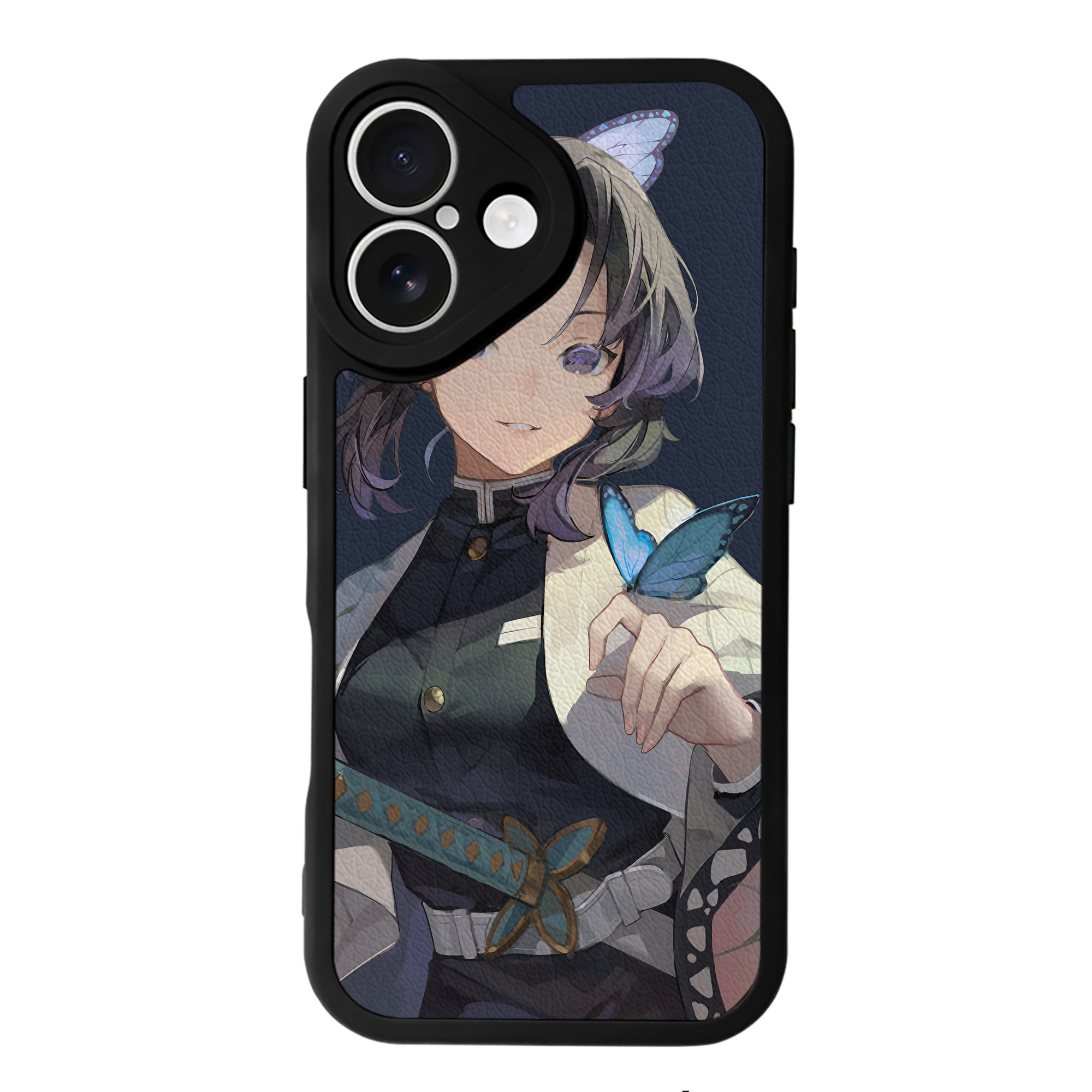 （画像用） 鬼滅の刃（きめつのやいば）蟲柱-胡蝶 しのぶ／こちょう しのぶ Kochou Shinobu 【iPhone 16シリーズ対応】シリコンスマホケース（レザー調） 材質：シリコン